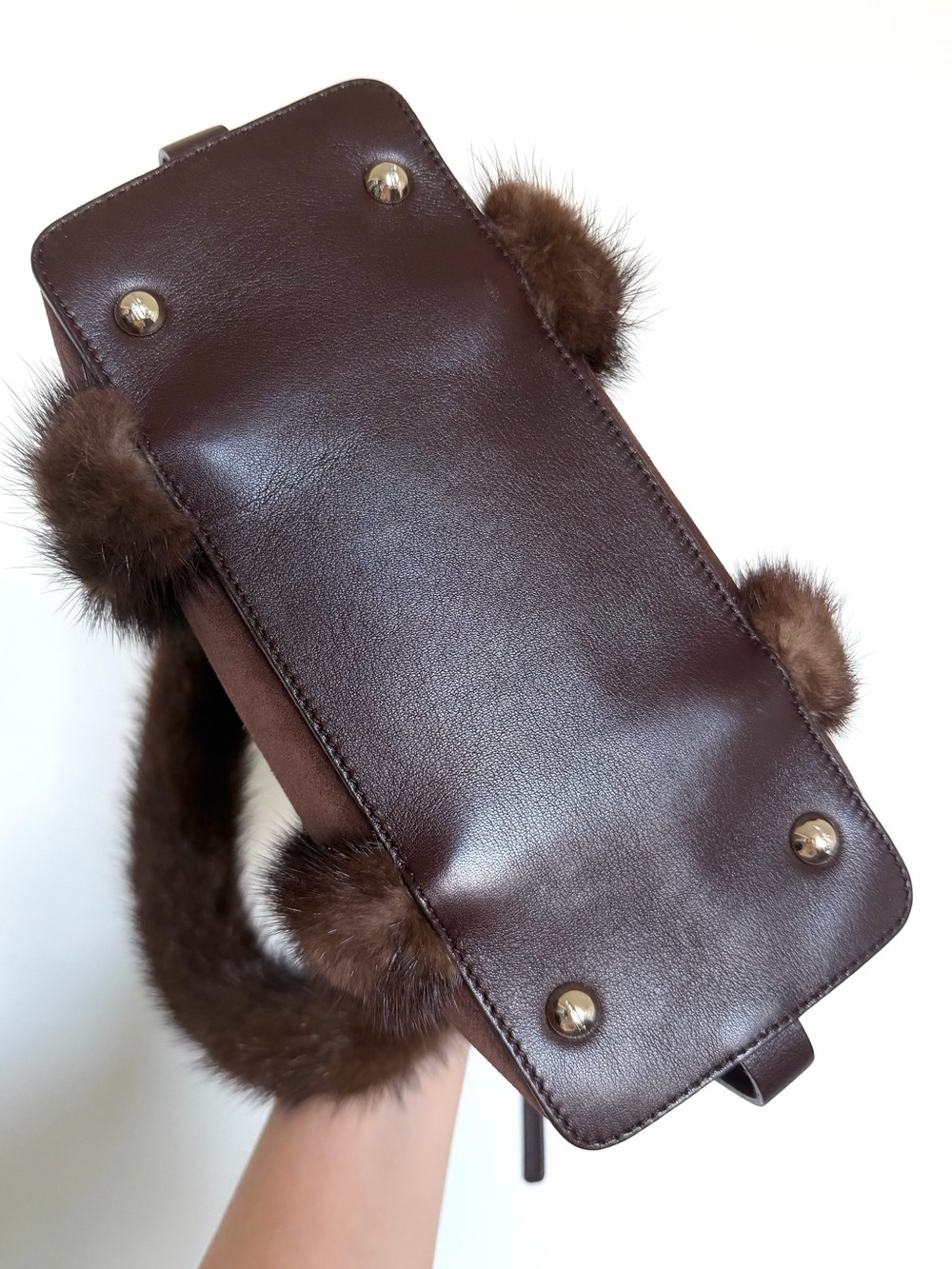 Salvatore Ferragamo Brown Suede Mink Fur Handle Bag - Picture 4 of 13